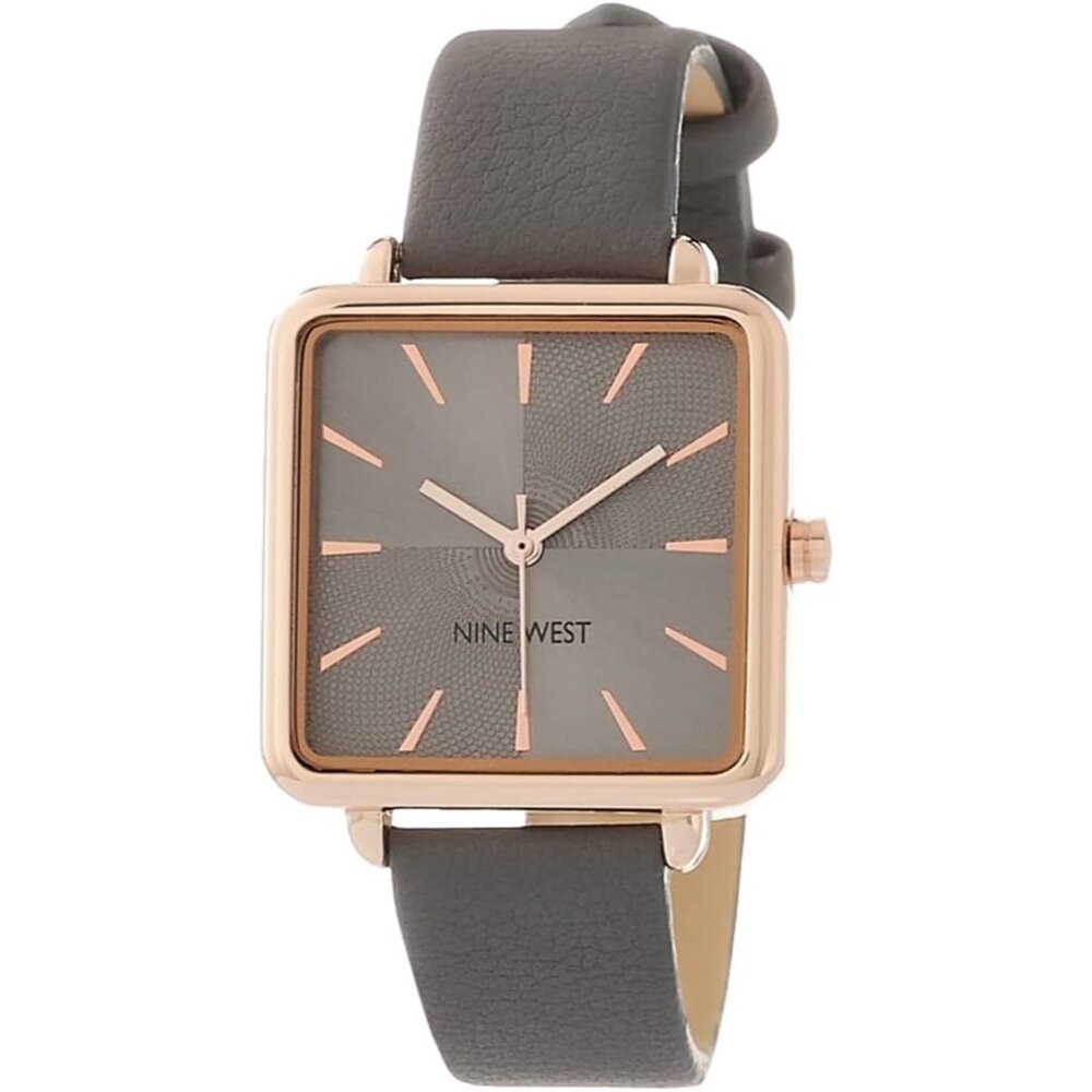 Women's Grey/Gold Tone Buckle Closure Faux Leather Strap Crystal Lens Watch